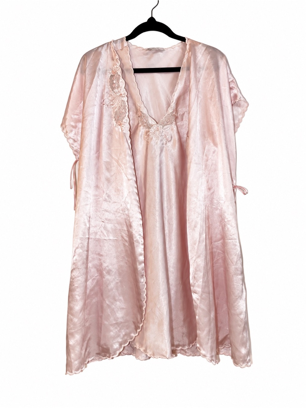 Vintage Chance Encounters Pink Satin Peignoir Robe Nightgown Set Medium